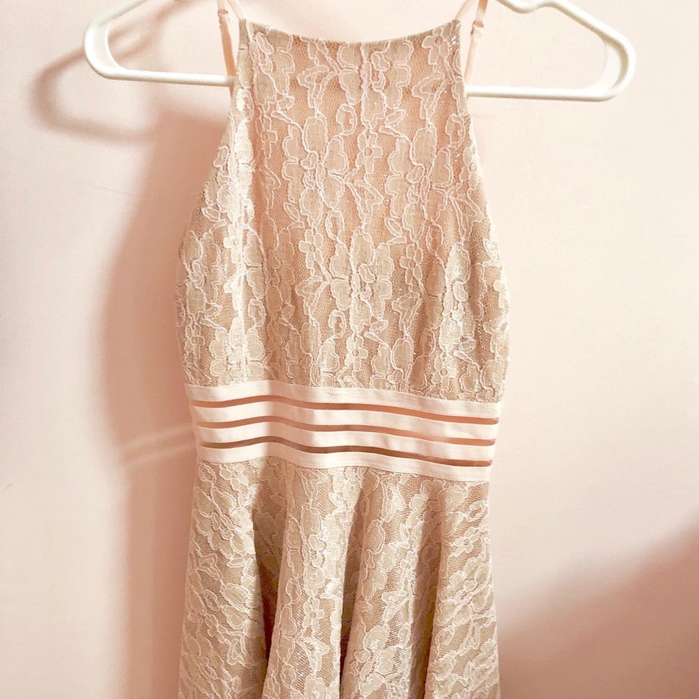 City studio high neck blush lace homecoming dress